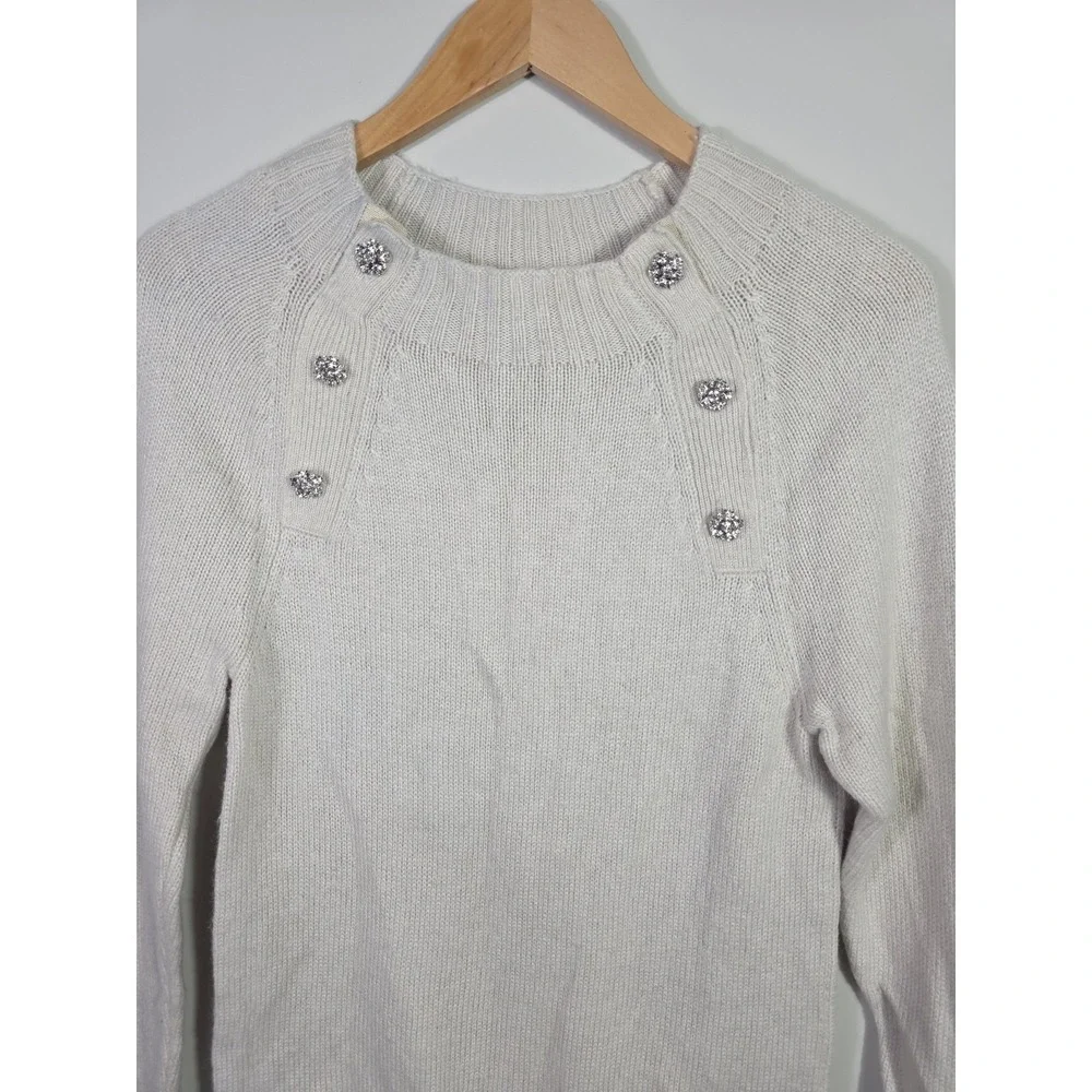 J.Crew Sweater Small Ivory Nylon Lambswool Blend Button Shoulder Knit